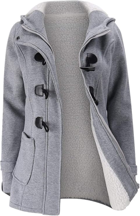 Womens Fashion Horn Button Fleece Thicken Coat