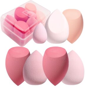 Makeup Sponge Set 7 Pcs for Liquid, Cream, and Powder, Multi-colored with 1 Mini Makeup Sponge Pink